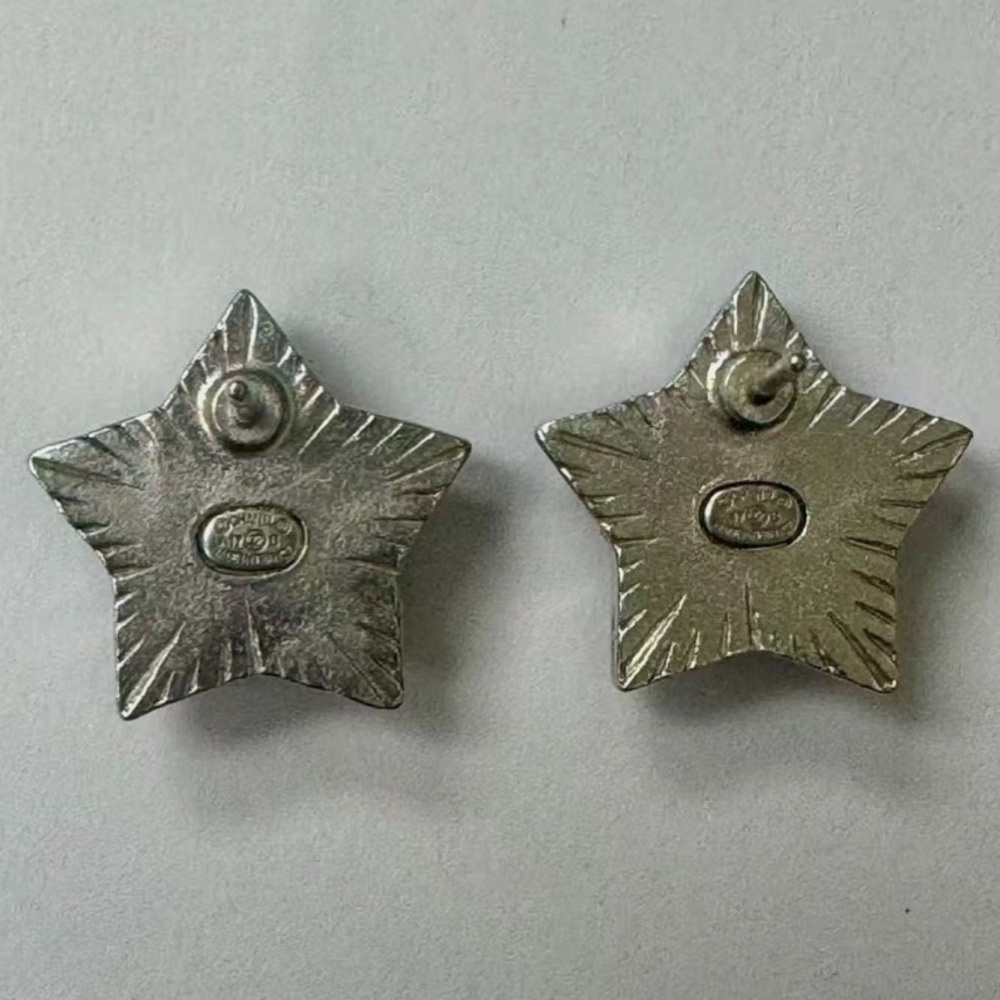CHANEL CC Logos Black Star Silver Tone Stud Earrings - Picture 6 of 7